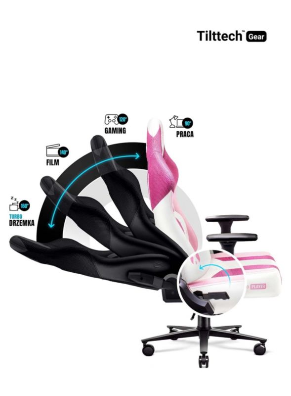 Fotel gamingowy biurowy materiałowy Diablo X-Player 2.0 różowo-biały 1 szt