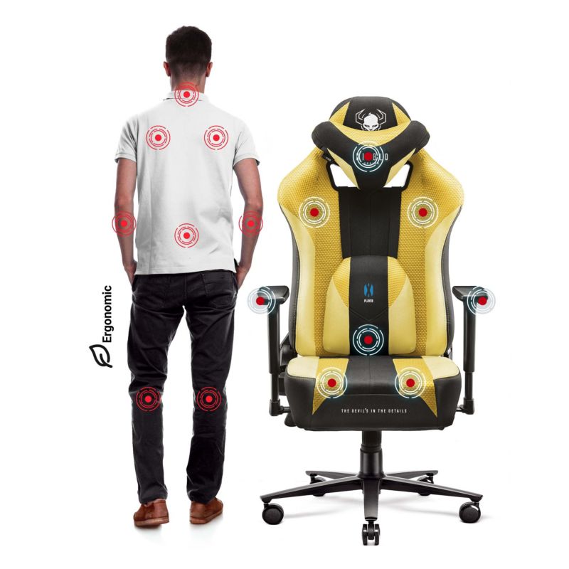 Fotel gamingowy biurowy materiałowy Diablo X-Player 2.0 żółto-czarny 1 szt