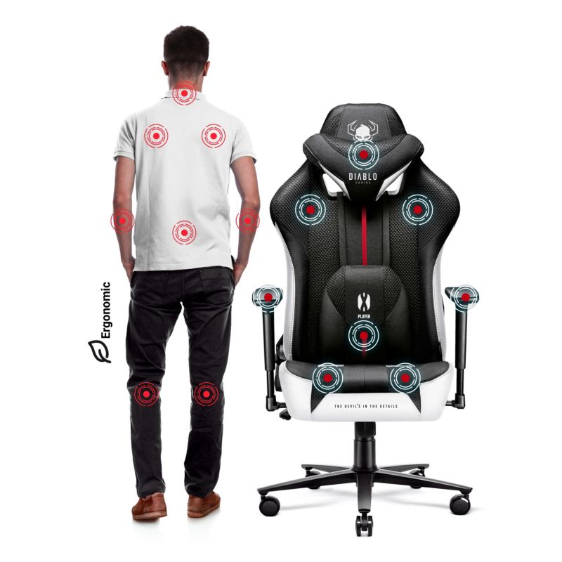 Fotel gamingowy biurowy materiałowy XL Diablo X-Player 2.0 czarno-biały 1 szt