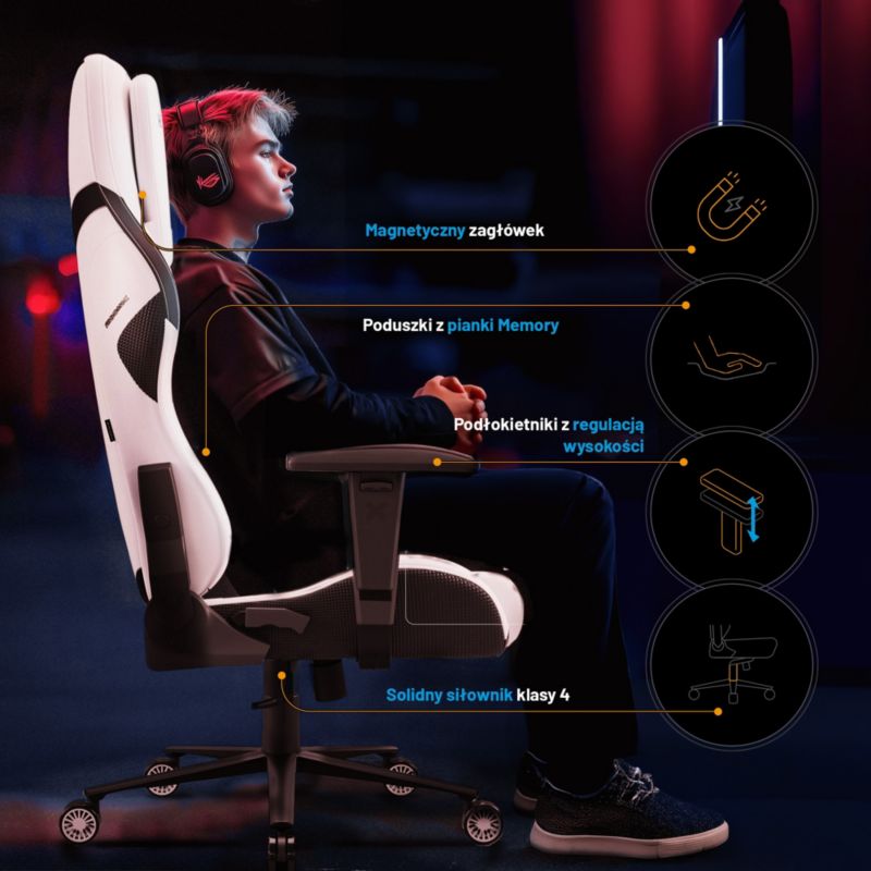 Fotel gamingowy biurowy z chłodzeniem Diablo X-One Prime biały 1 szt
