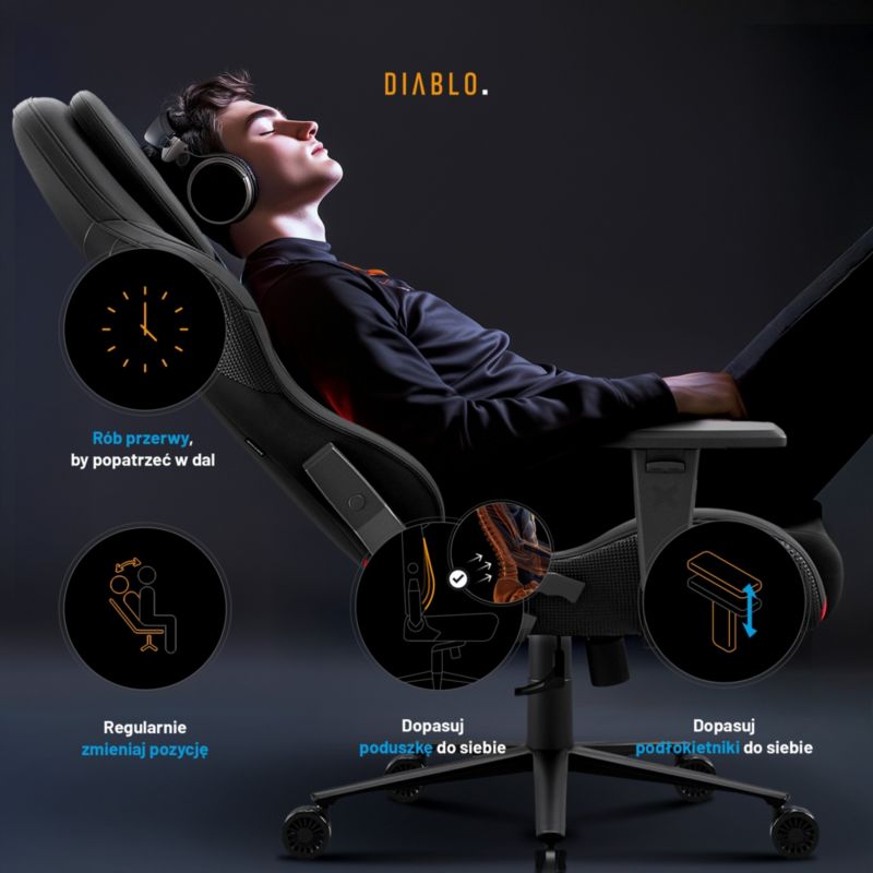 Fotel gamingowy biurowy z chłodzeniem Diablo X-One Prime czarny 1 szt