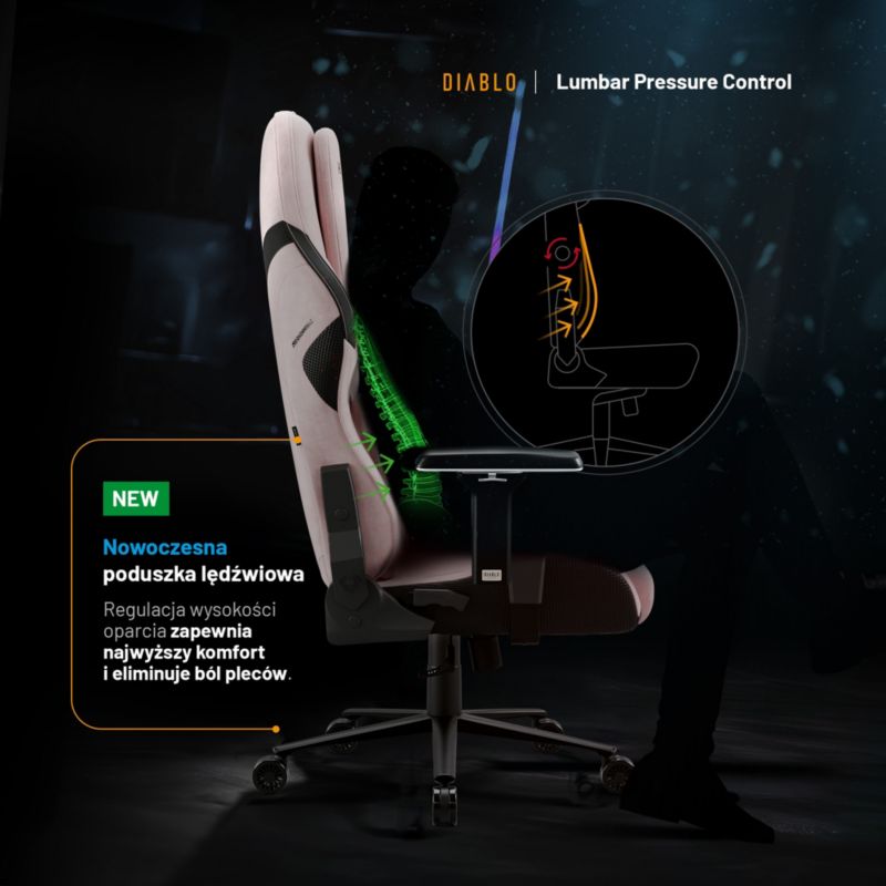 Fotel gamingowy biurowy z chłodzeniem Diablo X-One Prime różowy 1 szt