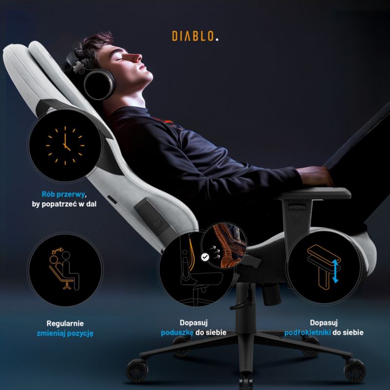 Fotel gamingowy biurowy z chłodzeniem Diablo X-One Prime szary 1 szt