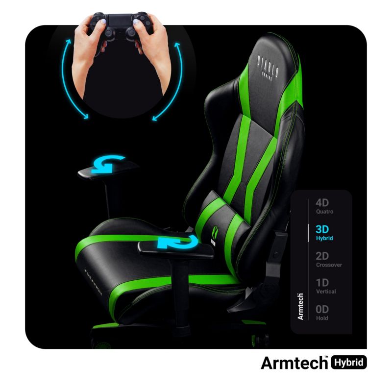Fotel gamingowy biurowy z ekoskóry Diablo X-Horn 2.0 czarno-zielony 1 szt