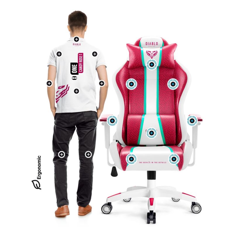 Fotel gamingowy biurowy z ekoskóry Diablo X-One 2.0 biało różowy 1 szt