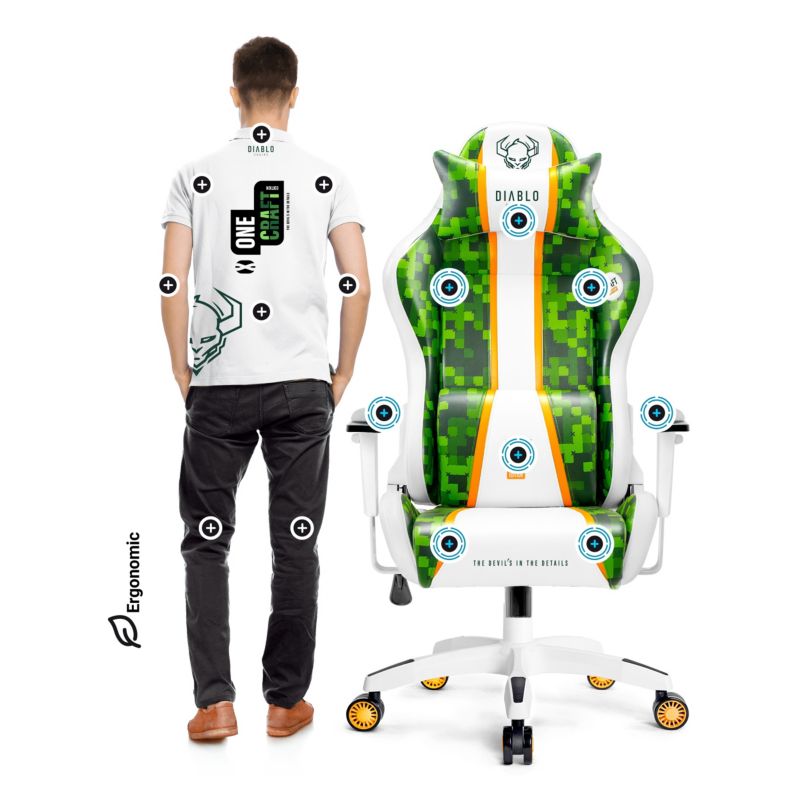 Fotel gamingowy biurowy z ekoskóry Diablo X-One 2.0 biało zielony 1 szt