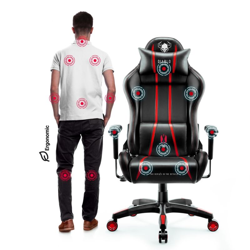 Fotel gamingowy biurowy z ekoskóry Diablo X-One 2.0 czarno czerwony 1 szt