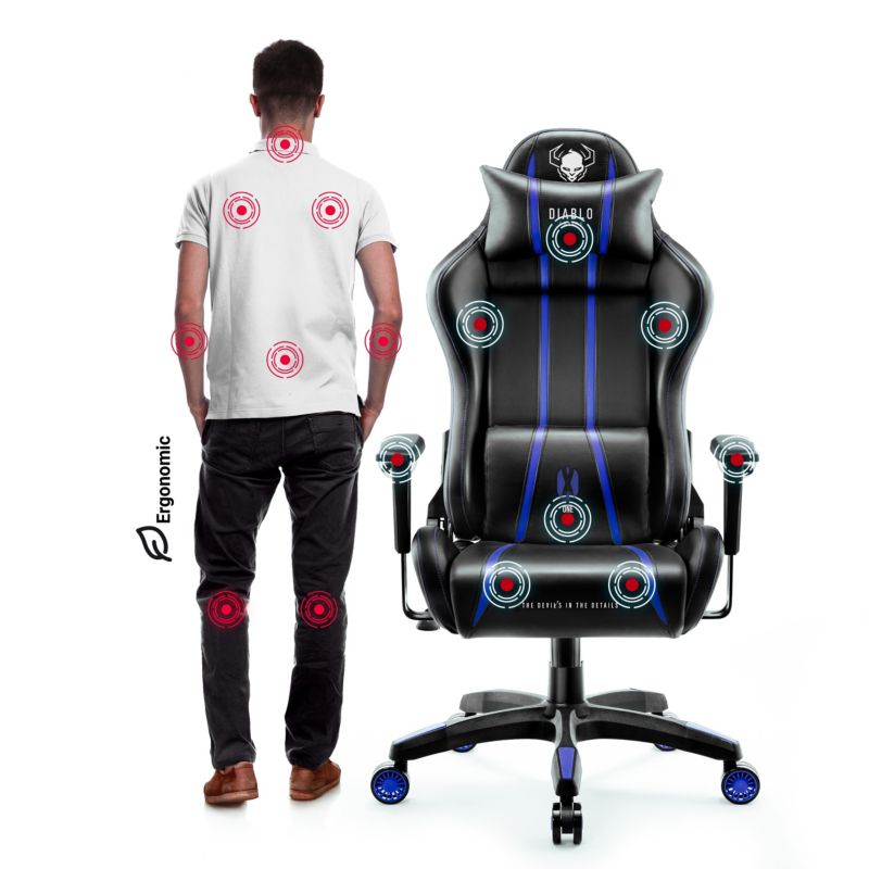 Fotel gamingowy biurowy z ekoskóry Diablo X-One 2.0 czarno niebieski 1 szt