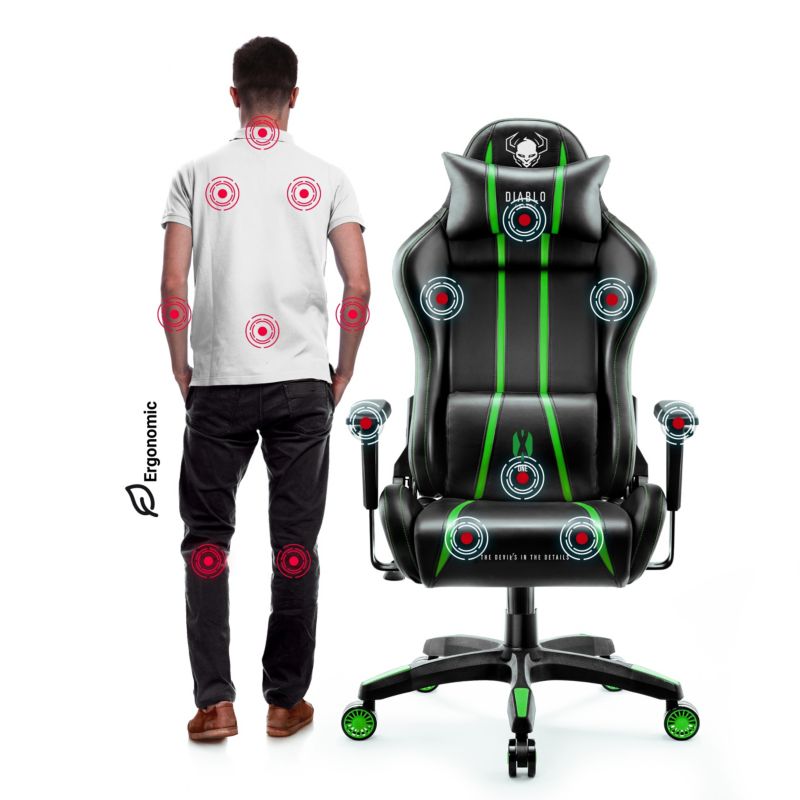 Fotel gamingowy biurowy z ekoskóry Diablo X-One 2.0 czarno zielony 1 szt