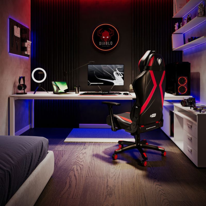 Fotel gamingowy biurowy z ekoskóry XL Diablo X-Horn 2.0czarno-czerwony 1 szt