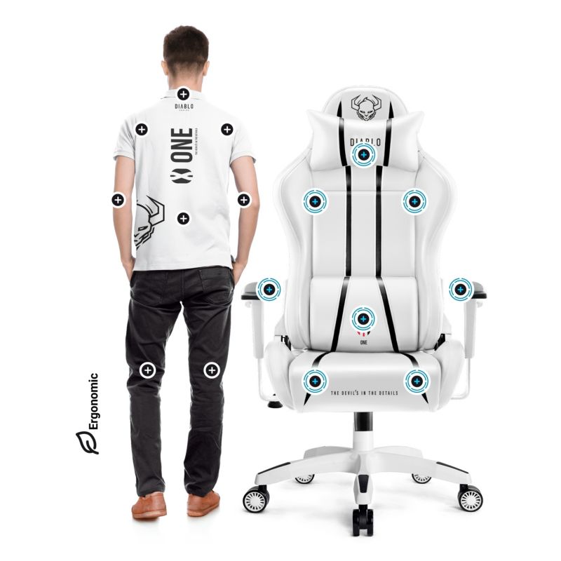 Fotel gamingowy biurowy z ekoskóry XL Diablo X-One 2.0 biało-czarny 1 szt