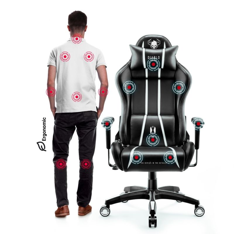 Fotel gamingowy biurowy z ekoskóry XL Diablo X-One 2.0 czarno-biały 1 szt
