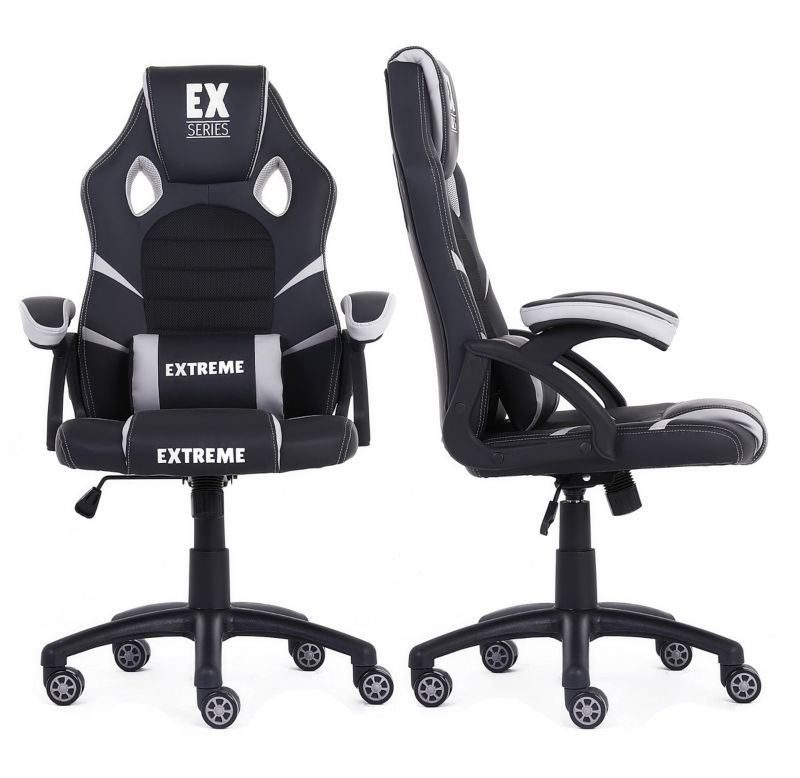 Fotel gamingowy Extreme młodzieżowy ekoskóra EX Gray szary 1 szt.
