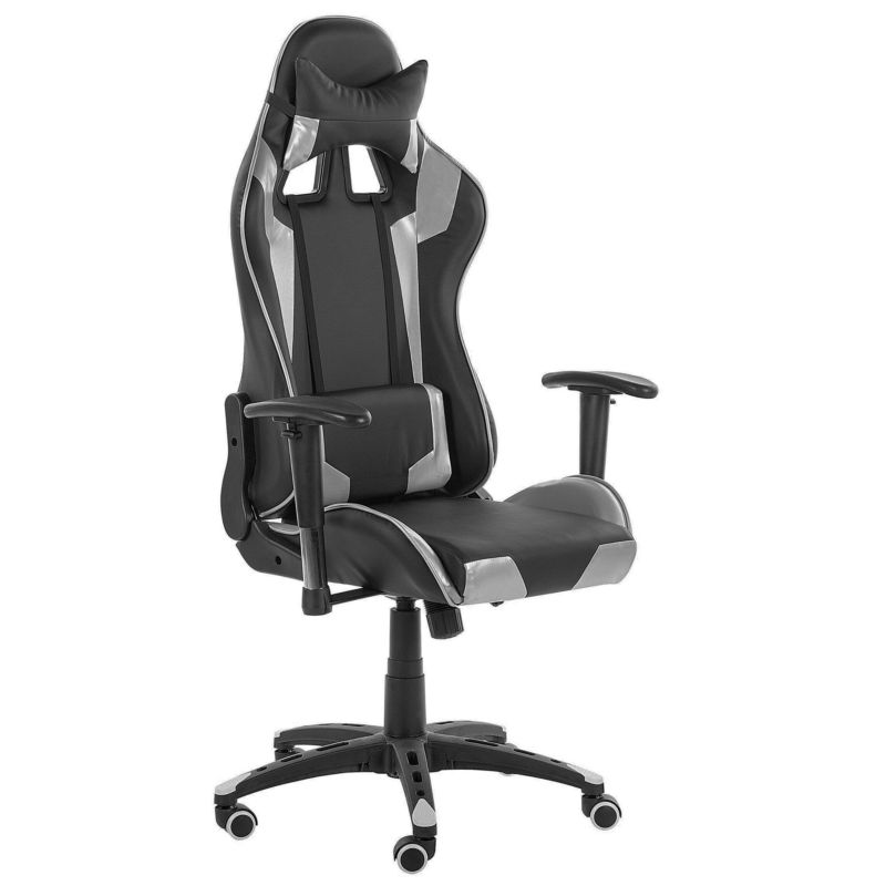 Fotel gamingowy Knight Ekoskóra Srebrny 1 szt.
