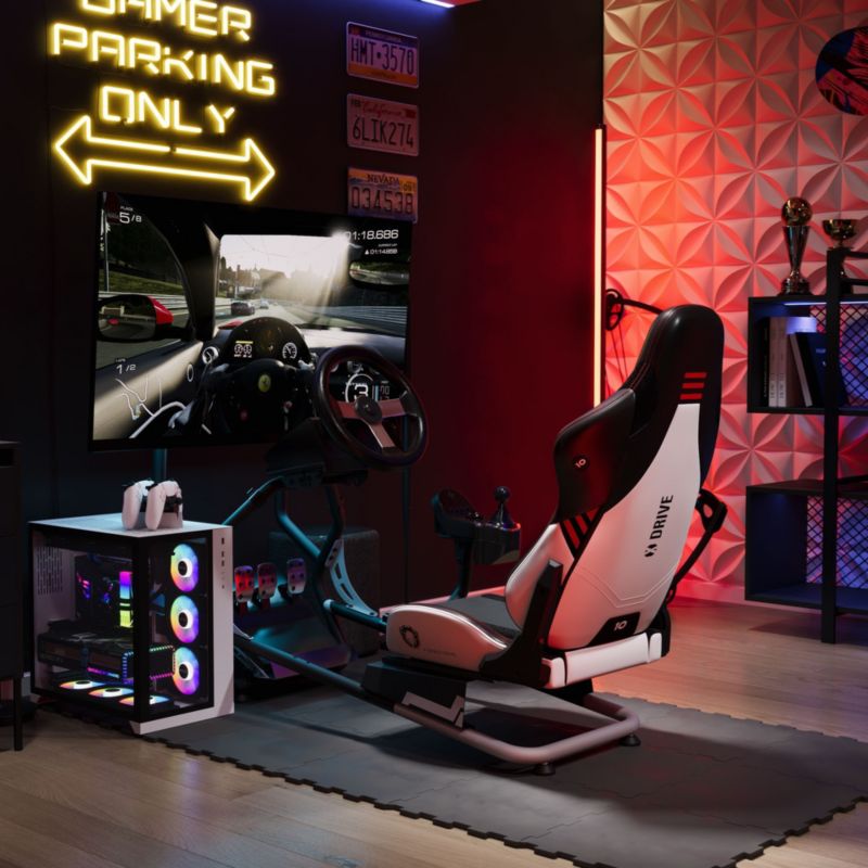 Fotel gamingowy kokpit do simracingu Diablo Chairs czarno-biały 1 szt