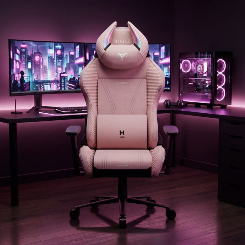 Fotel gamingowy różowy materiałowy DIABLO CHAIRS X-Horn 2.0 Rainbow Pink Normal 1szt