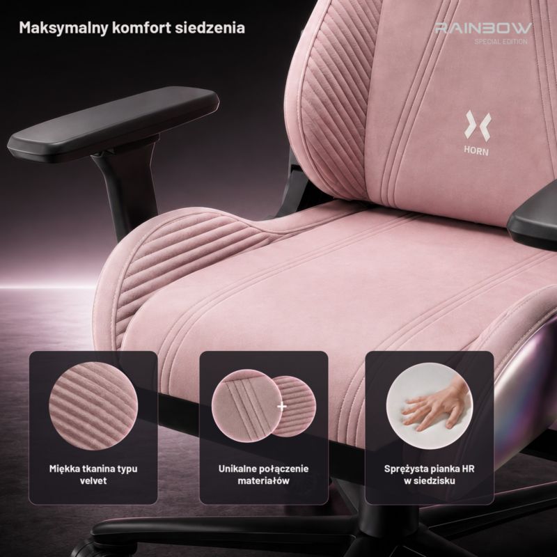 Fotel gamingowy różowy materiałowy DIABLO CHAIRS X-Horn 2.0 Rainbow Pink Normal 1szt