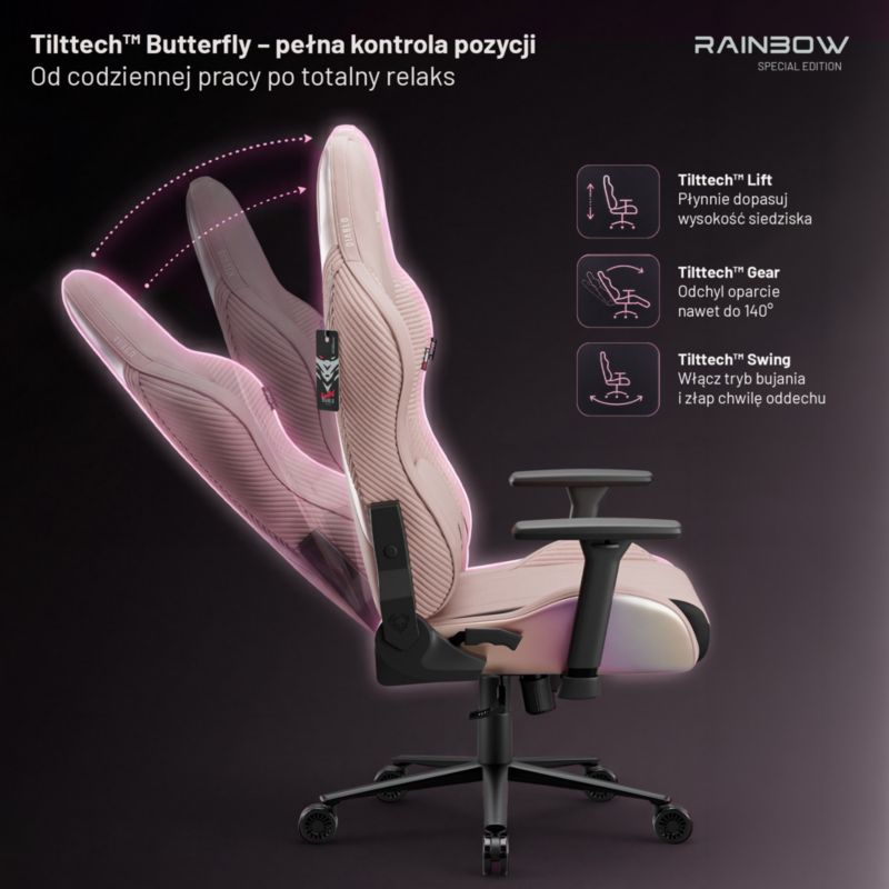 Fotel gamingowy różowy materiałowy DIABLO CHAIRS X-Horn 2.0 Rainbow Pink Normal 1szt