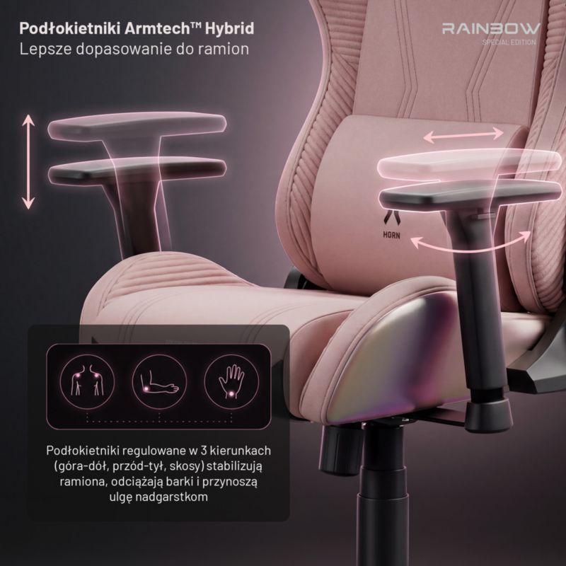 Fotel gamingowy różowy materiałowy DIABLO CHAIRS X-Horn 2.0 Rainbow Pink Normal 1szt