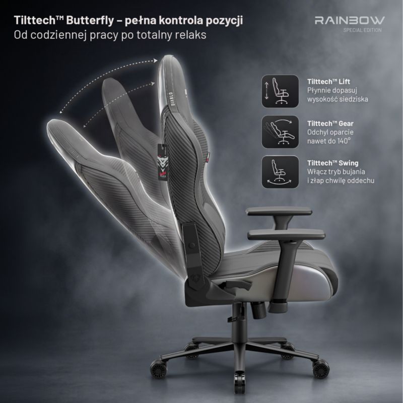 Fotel gamingowy szary materiałowy DIABLO CHAIRS X-Horn 2.0 Rainbow Grey Normal 1szt