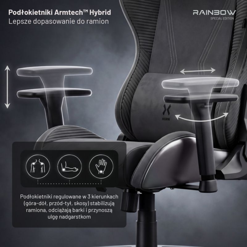 Fotel gamingowy szary materiałowy DIABLO CHAIRS X-Horn 2.0 Rainbow Grey Normal 1szt