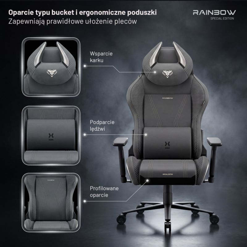 Fotel gamingowy szary materiałowy DIABLO CHAIRS X-Horn 2.0 Rainbow Grey Normal 1szt