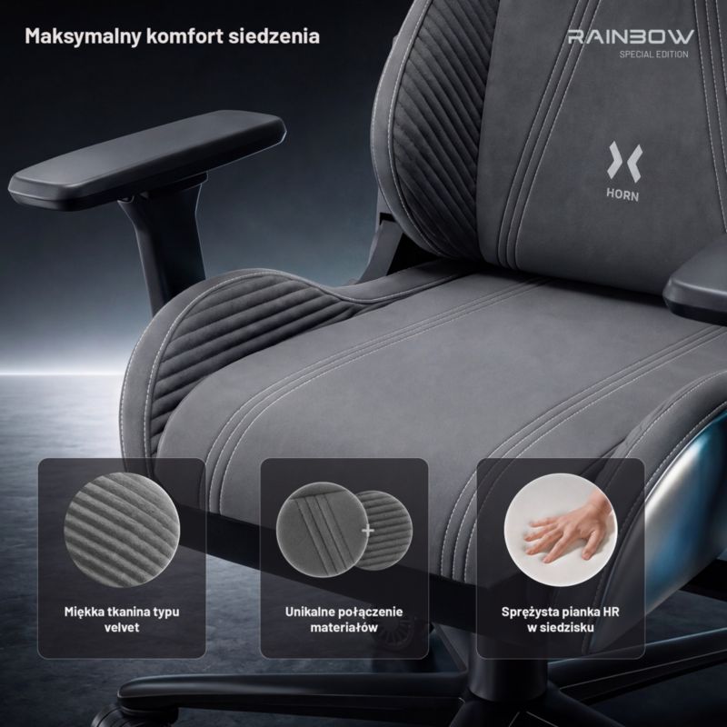 Fotel gamingowy szary materiałowy DIABLO CHAIRS X-Horn 2.0 Rainbow Grey Normal 1szt