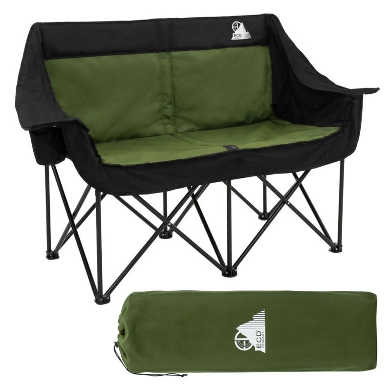 Fotel kempingowy ECD Germany podwójny khaki krzesło outdoor 2 osobowe składana sofa turystyczna uchwyty napoje torba 1 szt.