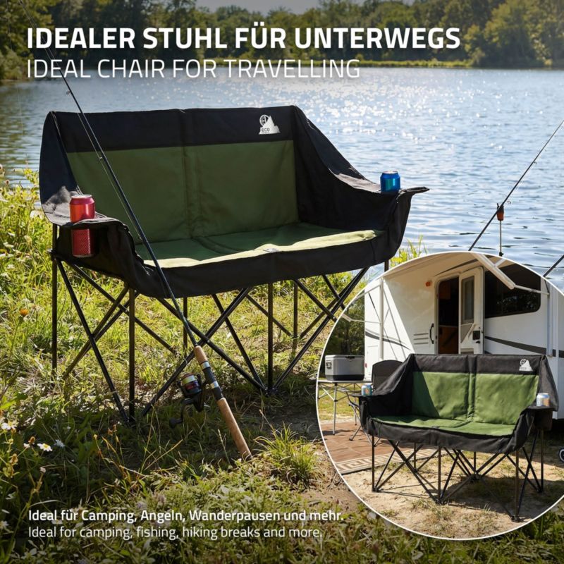 Fotel kempingowy ECD Germany podwójny khaki krzesło outdoor 2 osobowe składana sofa turystyczna uchwyty napoje torba 1 szt.
