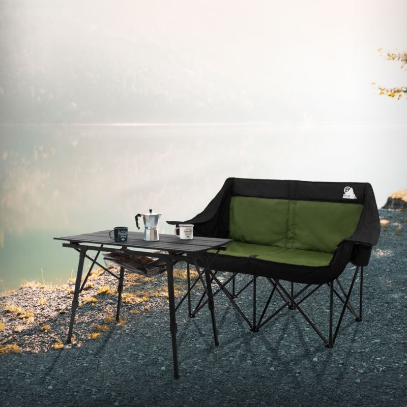Fotel kempingowy ECD Germany podwójny khaki krzesło outdoor 2 osobowe składana sofa turystyczna uchwyty napoje torba 1 szt.