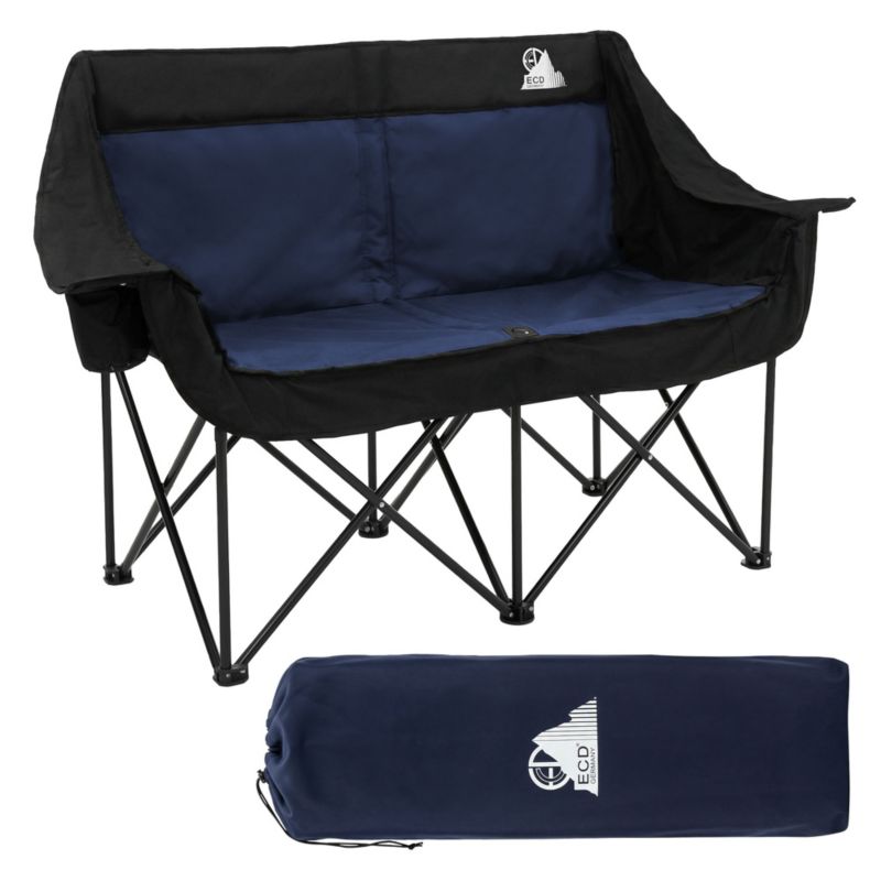 Fotel kempingowy ECD Germany podwójny niebieski krzesło outdoor 2 osobowe składana sofa turystyczna uchwyty napoje torba 1 szt.