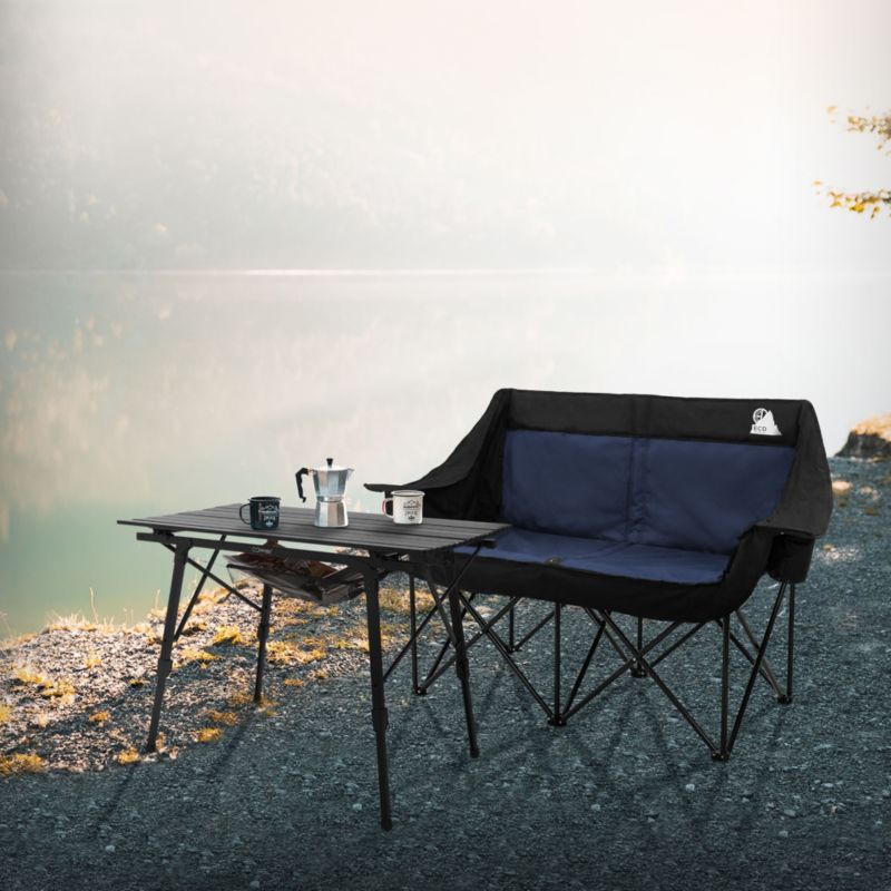 Fotel kempingowy ECD Germany podwójny niebieski krzesło outdoor 2 osobowe składana sofa turystyczna uchwyty napoje torba 1 szt.