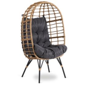 Fotel Ogrodowy Madison Mebel Elite Wypoczynkowy Rattanowy z Poduszką Szary 1 szt