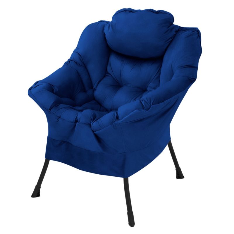 Relaxační křeslo ML-Design s ergonomickým sedákem, područkami, boční kapsou, ocelový rám, tmavě modrá, 1 ks.
