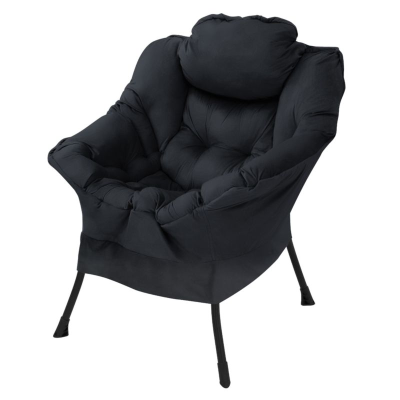 ML-Design ergonomické relaxační křeslo s polštářem, područky, boční kapsa, ocelový rám, černá, 1 ks.