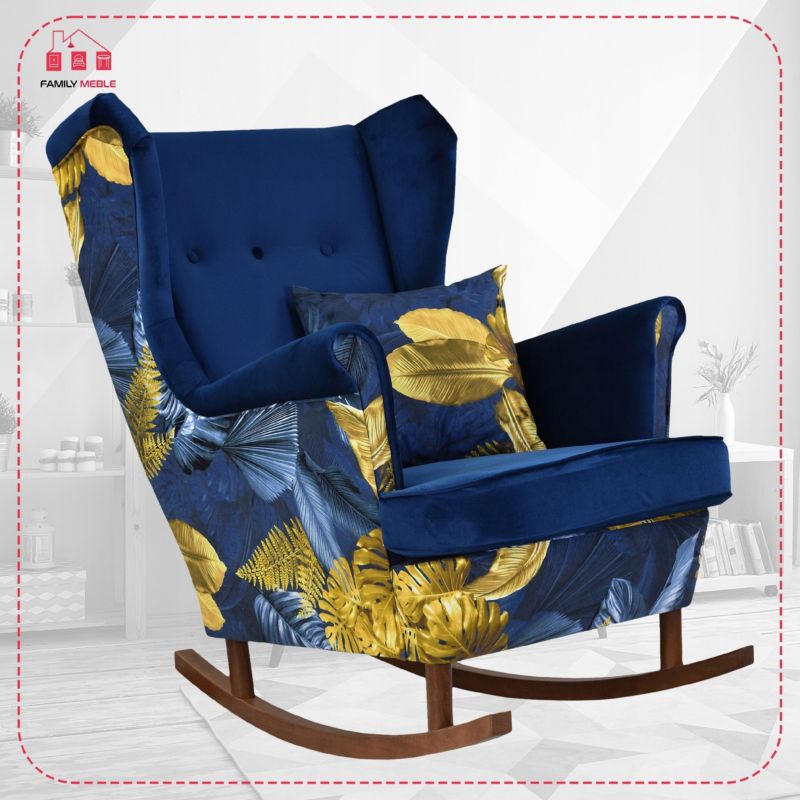 Fotel uszak Ari Print Duo bujany skandynawski Family Meble indygo 1szt