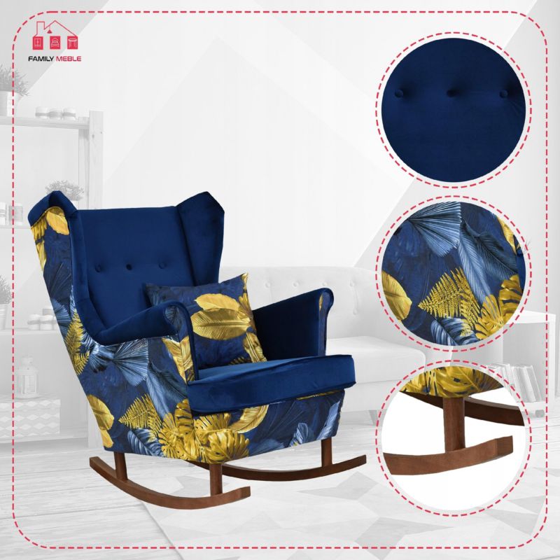 Fotel uszak Ari Print Duo bujany skandynawski Family Meble indygo 1szt