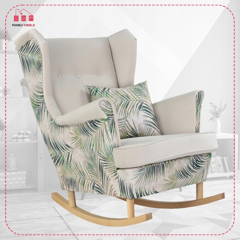 Fotel uszak do salonu bujany Family Meble Ari Print Duo beż liście 1szt