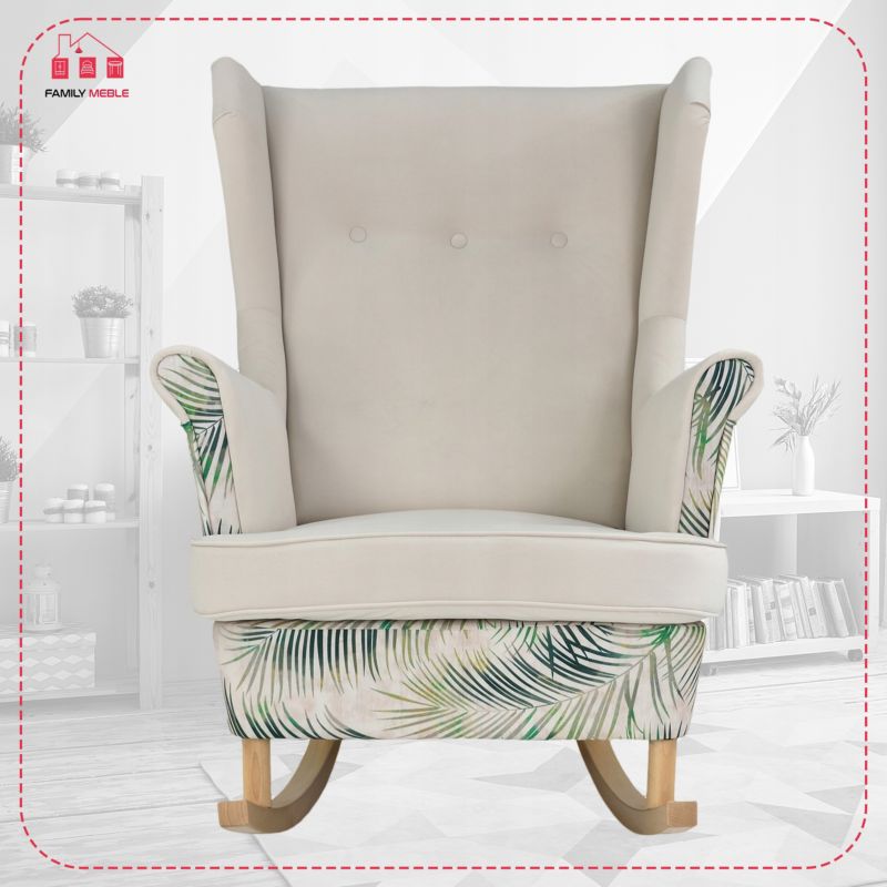 Fotel uszak do salonu bujany Family Meble Ari Print Duo beż liście 1szt