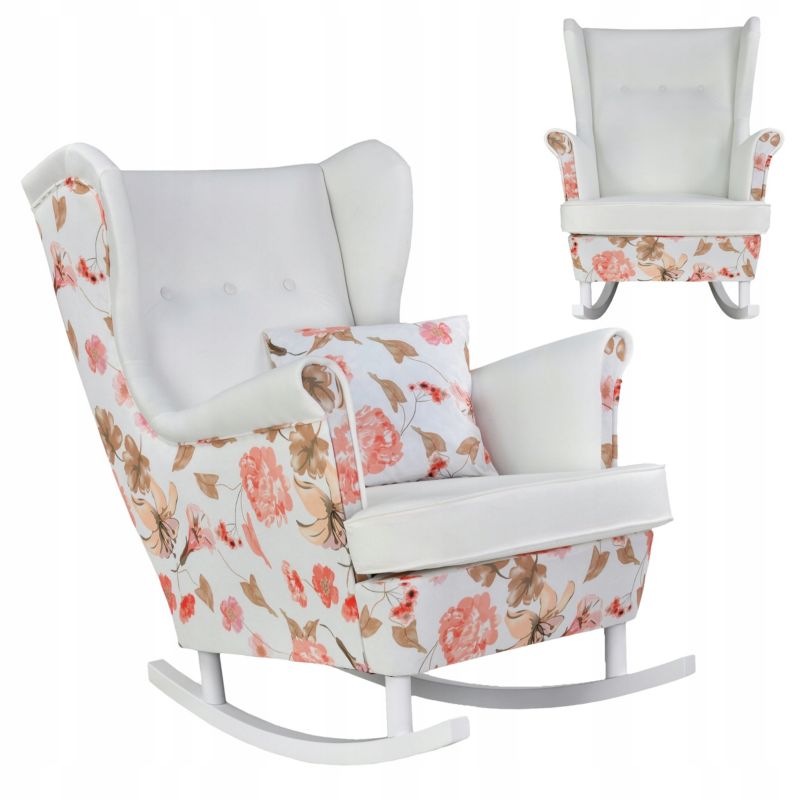 Fotel uszak do salonu bujany Family Meble Ari Print Duo biały kwiat 1szt