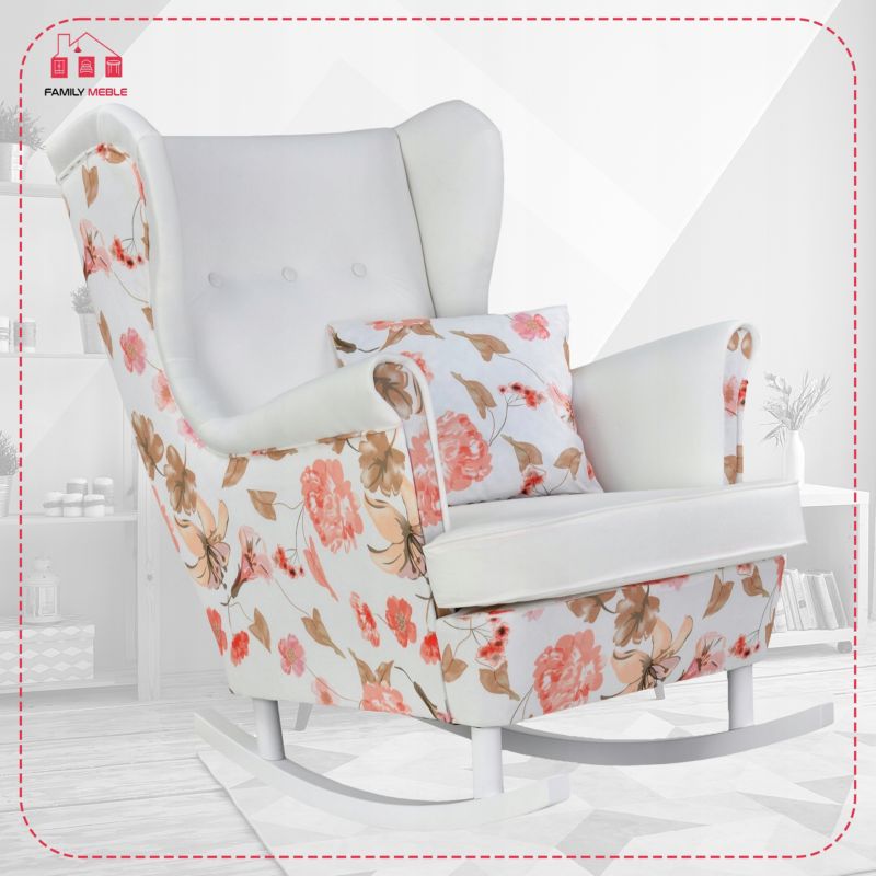 Fotel uszak do salonu bujany Family Meble Ari Print Duo biały kwiat 1szt