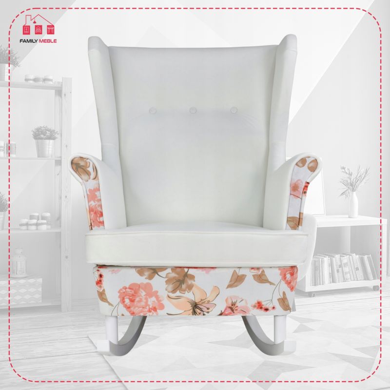 Fotel uszak do salonu bujany Family Meble Ari Print Duo biały kwiat 1szt