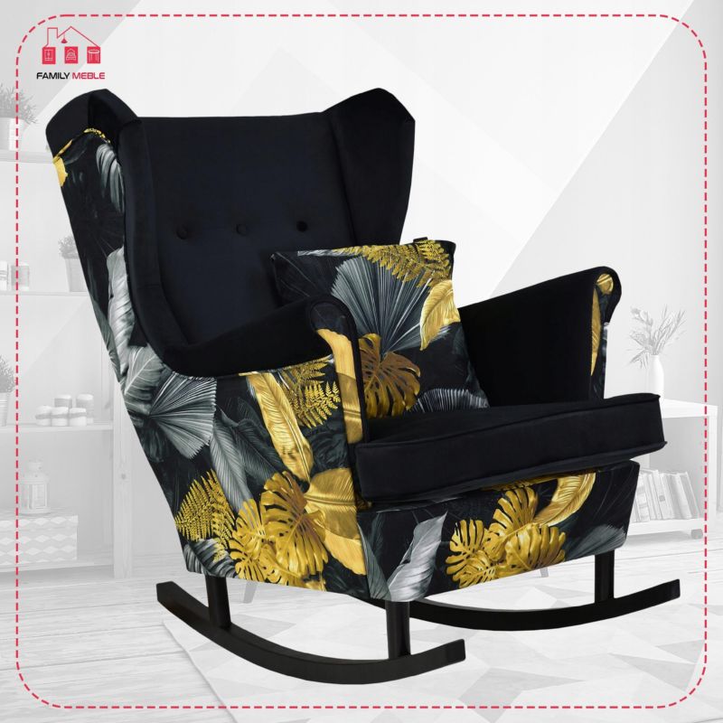 Fotel uszak do salonu bujany Family Meble Ari Print Duo czarny 1szt