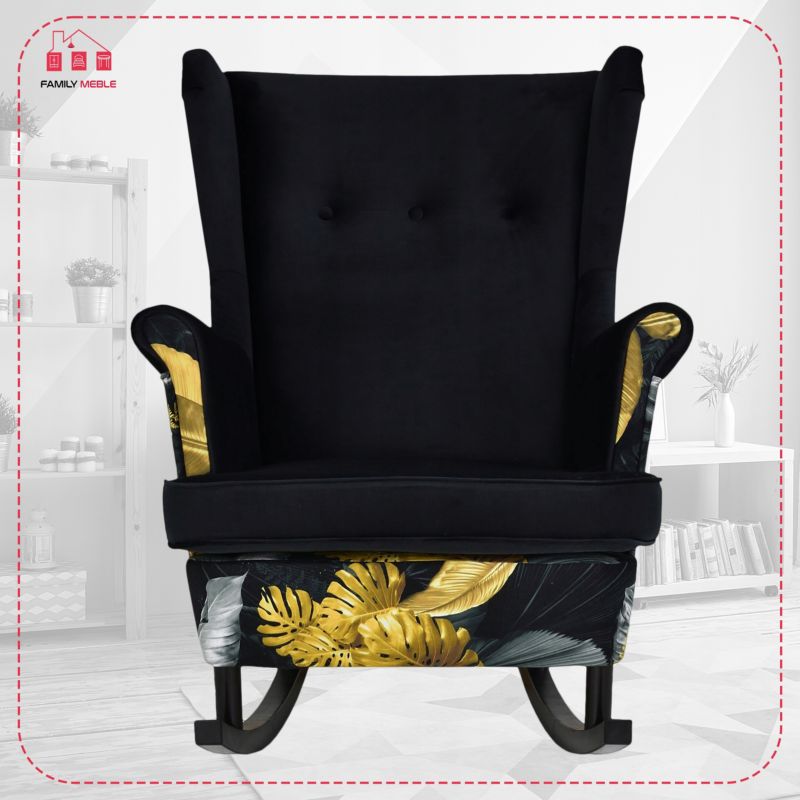 Fotel uszak do salonu bujany Family Meble Ari Print Duo czarny 1szt