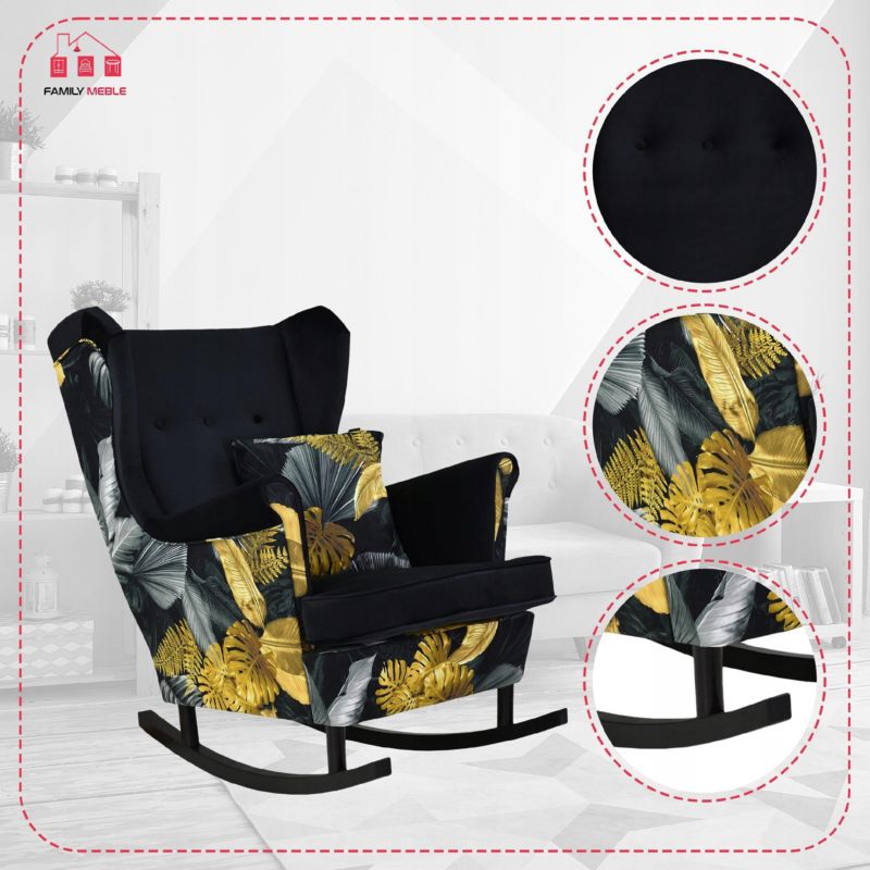 Fotel uszak do salonu bujany Family Meble Ari Print Duo czarny 1szt