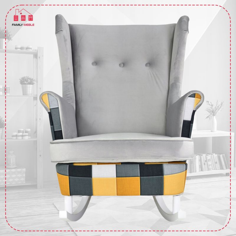 Fotel uszak do salonu bujany Family Meble Ari Print Duo kratka żółta 1szt