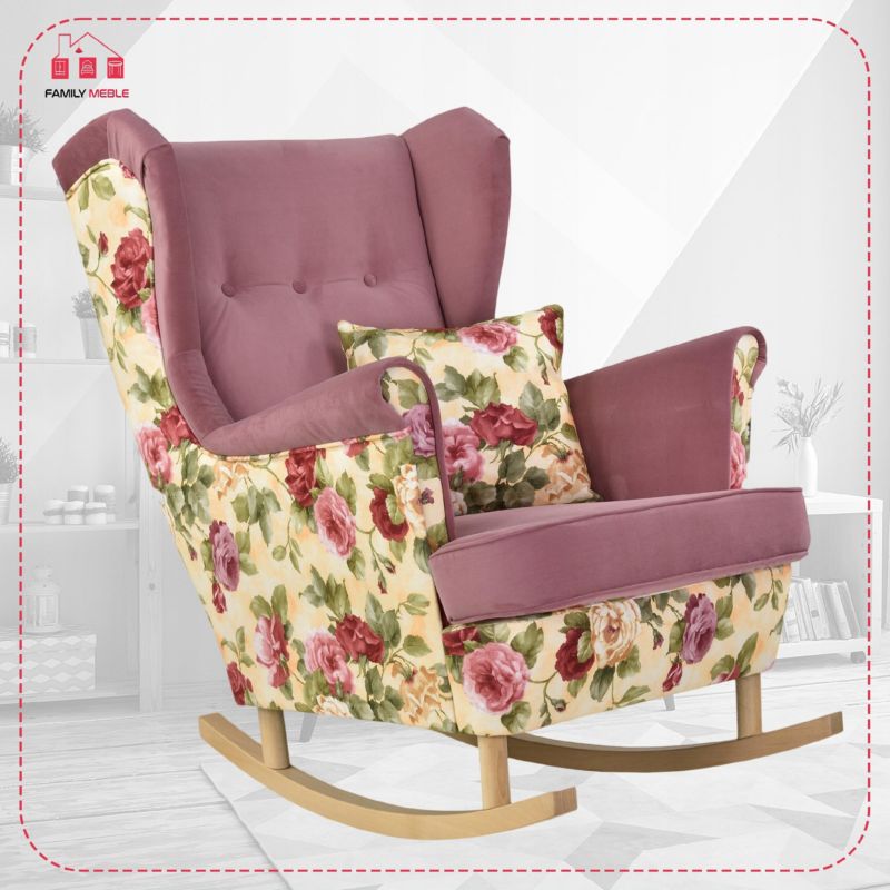 Fotel uszak do salonu bujany Family Meble Ari Print Duo róże beżowe 1szt