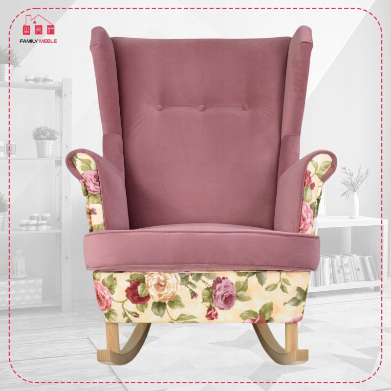 Fotel uszak do salonu bujany Family Meble Ari Print Duo róże beżowe 1szt