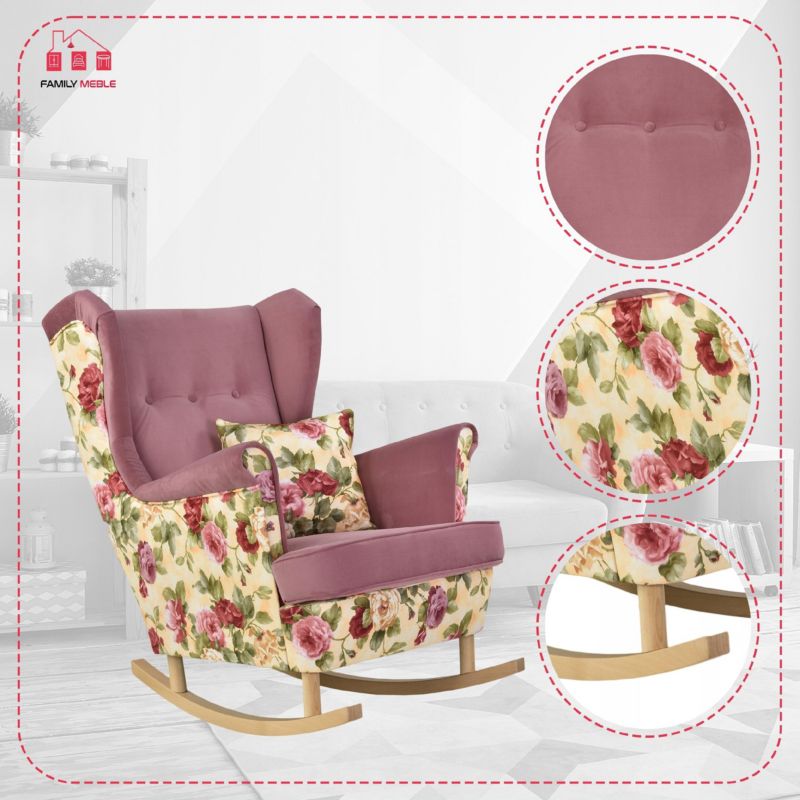 Fotel uszak do salonu bujany Family Meble Ari Print Duo róże beżowe 1szt
