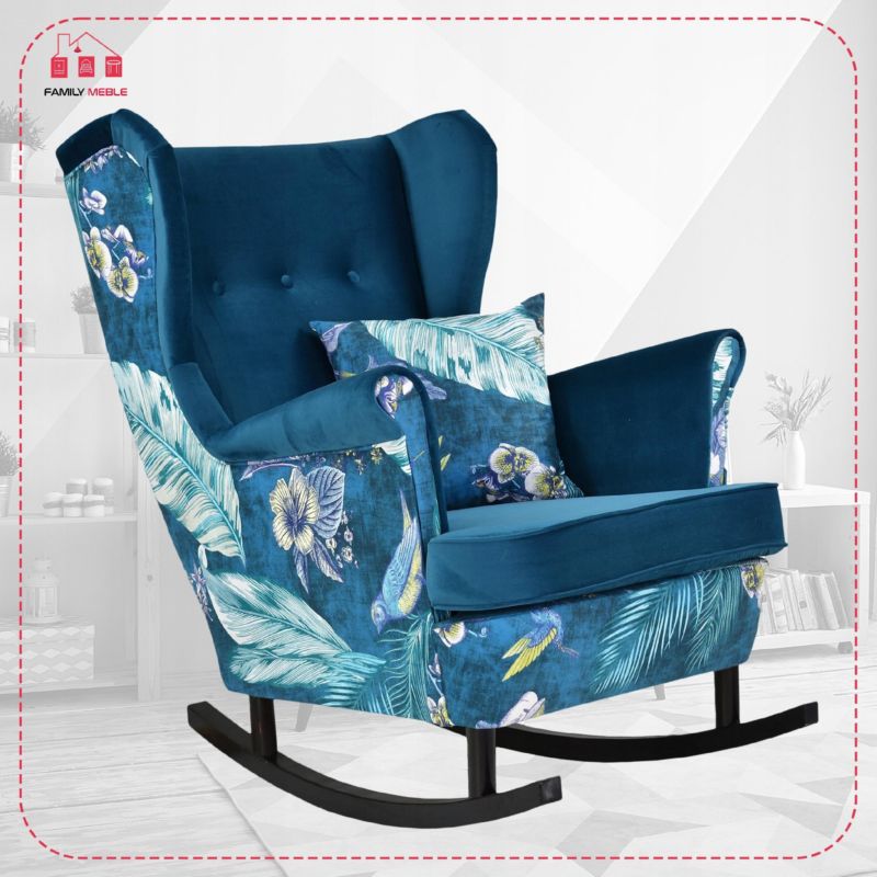 Fotel uszak do salonu bujany Family Meble Ari Print Duo turkusowy 1szt